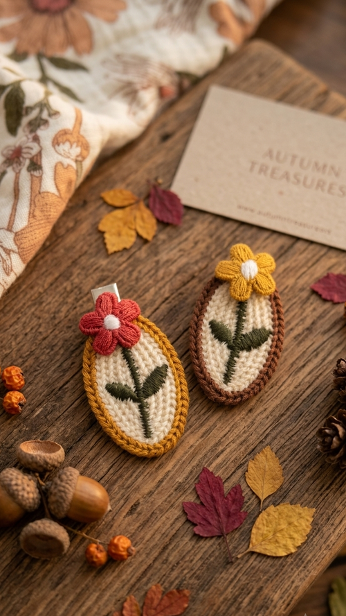Alligatorclip | Embroided Flower | Geel