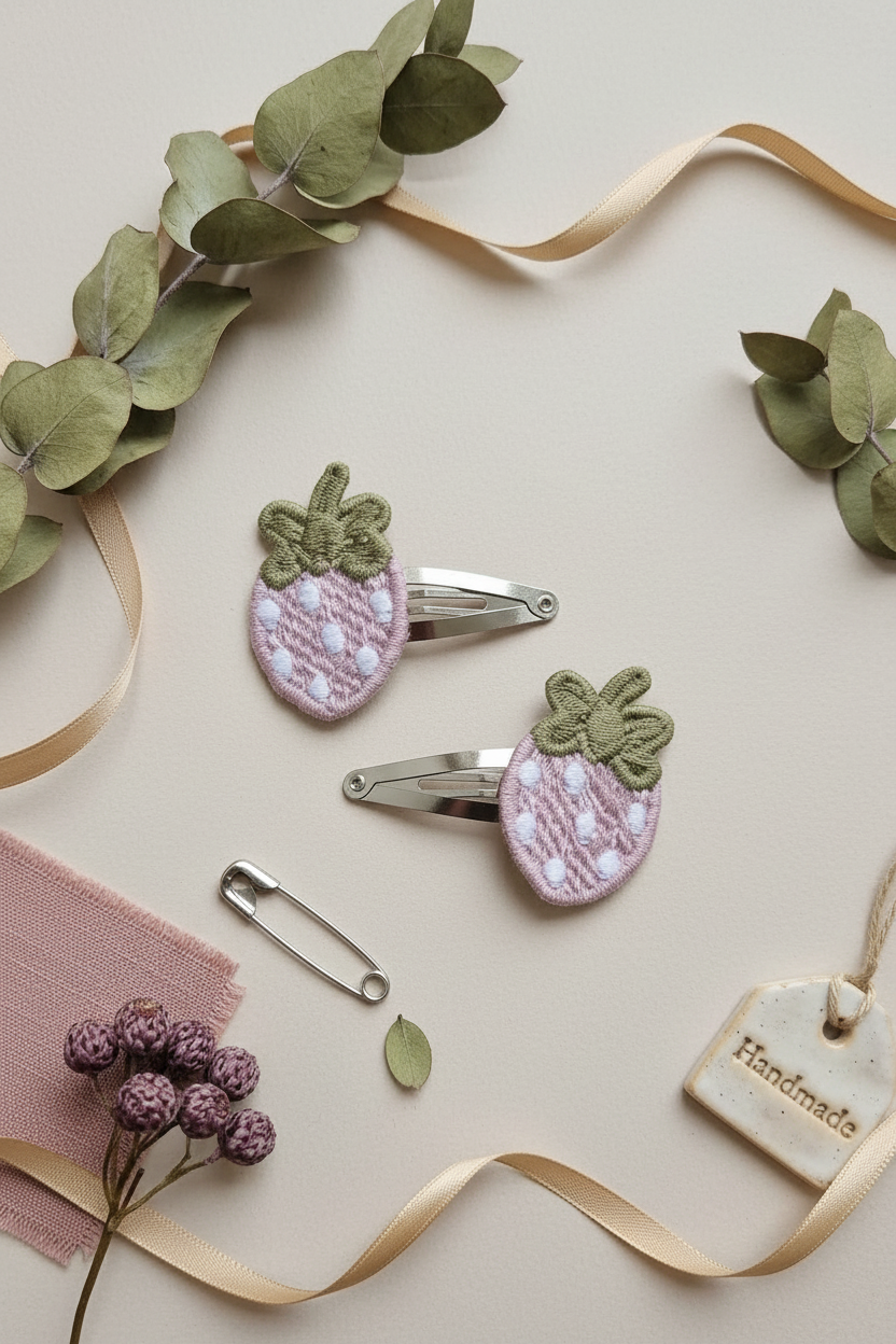 Klikklak Set | Herfst Aardbei — Speelse Haarklemmen voor Meisjes | Oud Roze