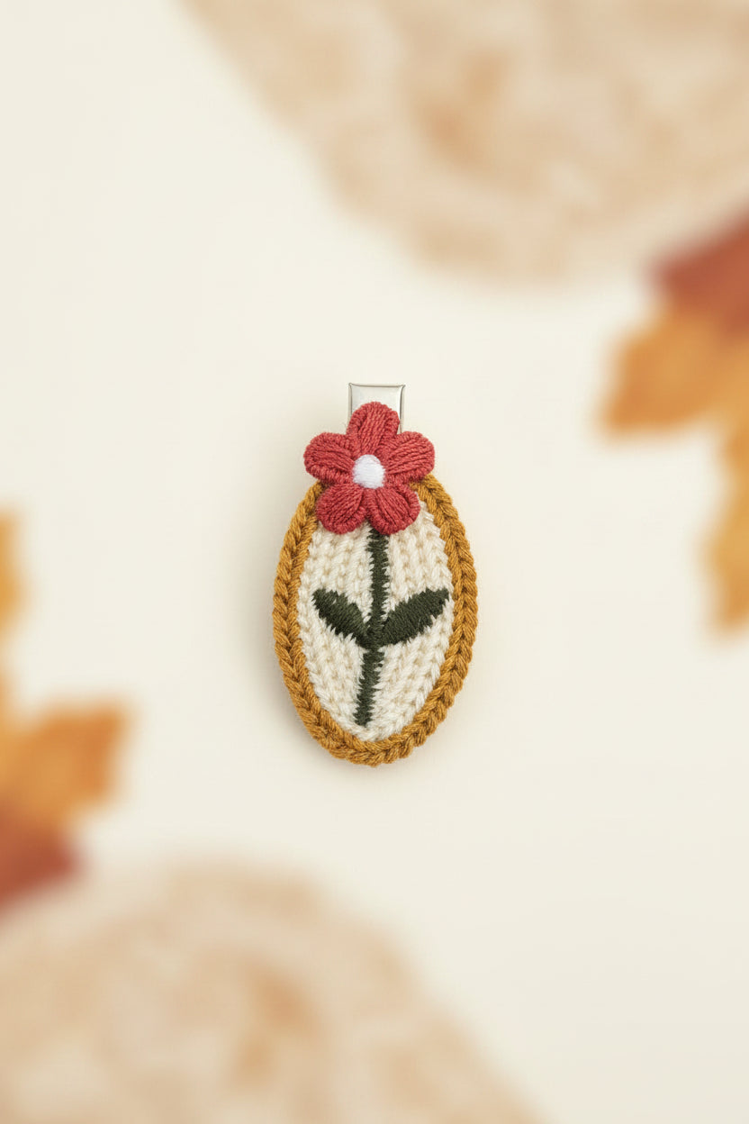 Alligatorclip | Embroided Flower | Rood
